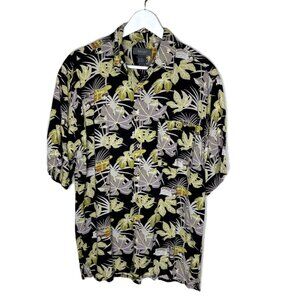 Vintage 90s Black Rayon Short Sleeve Hawaiian Shirt, Woody Station Wagon, Large